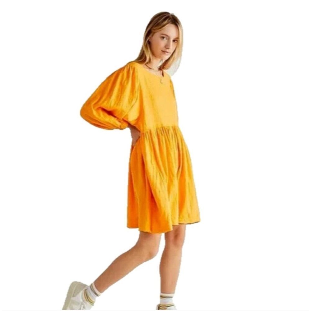 Free People Beach Get Obsessed Babydoll Dress women's size XS yellow flowy